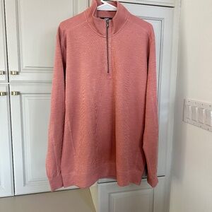 Lands End Mens LT Quarter Zip Sweater Large Tall Salmon